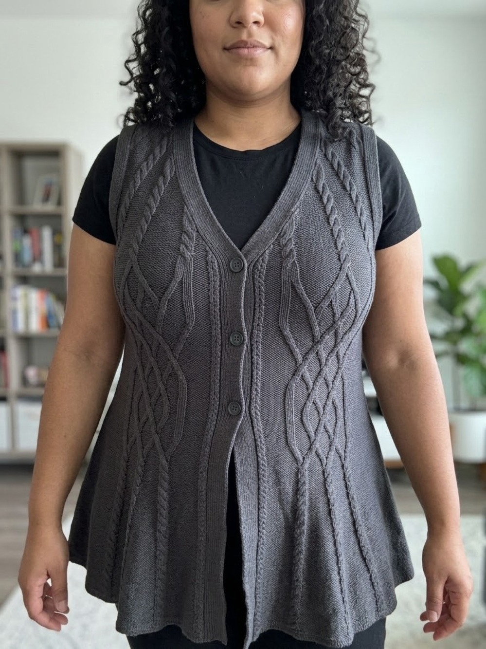 Style & Co. Charcoal Cable-Knit Button-Front Vest